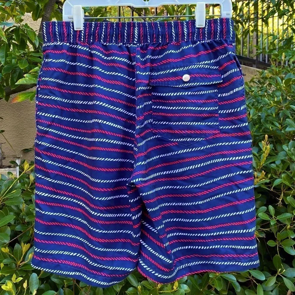 Lands' End Men's Red, Blue & White Board Shorts Swim Trunks. Medium. EUC!